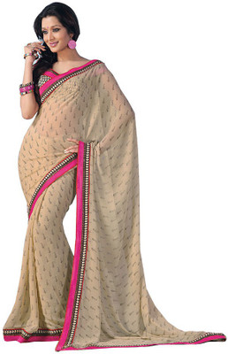 

Party Wear Dresses Printed Fashion Pure Chiffon Saree(Beige)
