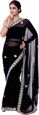 

Ellegent Embellished Fashion Handloom Georgette Saree(Black)