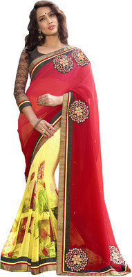 

Lovelylook Embroidered Daily Wear Georgette Saree(Red, Yellow)
