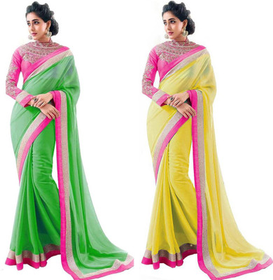 

Stylezone Embroidered Fashion Chiffon Saree(Pack of 2, Green, Yellow)