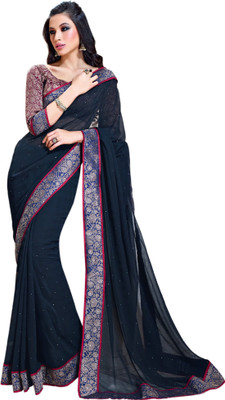 

Vishal Printed Bollywood Chiffon Saree(Black, Blue)