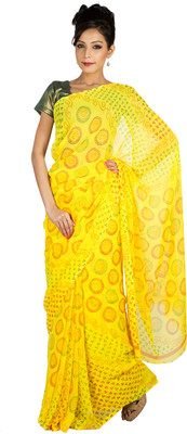 

Jaipur Kurti Printed Bandhej Chiffon Saree(Yellow)