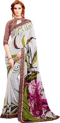 

Khushali Self Design, Printed Fashion Georgette Saree(White, Multicolor), Multicolor;white