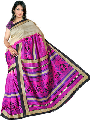 

Khoobee Self Design, Printed Fashion Art Silk Saree(Pink, Beige), Beige;pink