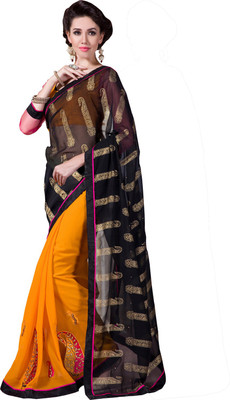

Parisha Embroidered Fashion Georgette Saree(Multicolor), Black & dark yellow
