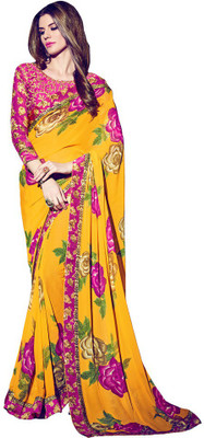 Parisha Printed Daily Wear Georgette Saree(Yellow)