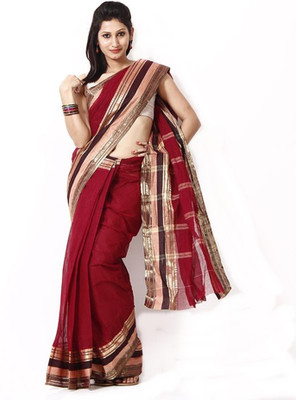

Purabi Woven Tant Handloom Cotton Saree(Maroon)