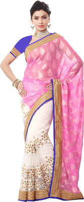 

Ishin Embellished Fashion Georgette Saree(Pink), Pink & cream