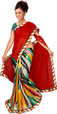 

Khushali Self Design, Printed Fashion Georgette Saree(Red, Multicolor), Multicolor;red
