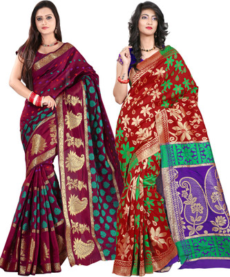

It's Banii Woven Banarasi Handloom Banarasi Silk Saree(Pack of 2, Maroon, Red)