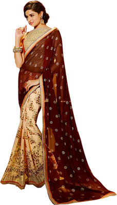

Ishin Printed Fashion Georgette Saree(Beige), Beige & brown