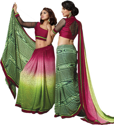 

Lovelylook Printed Daily Wear Georgette Saree(Green, Pink)