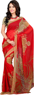 

Jiya Self Design, Printed Fashion Chiffon Saree(Red, Beige), Beige;red