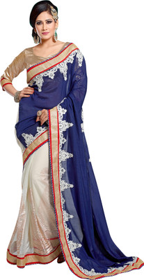 

Brijraj Embellished Fashion Georgette Saree(White, Blue), Blue;white