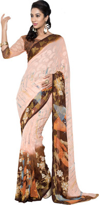 

Lovelylook Printed Daily Wear Georgette Saree(Pink, Brown), Light peach & brown