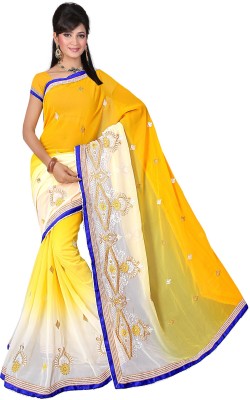 SHREE RAJLAXMI SAREES Embroidered Bollywood Georgette Saree(White, Yellow)