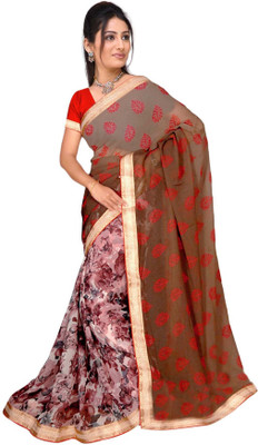 

Vardan Prints Printed Bollywood Chiffon Saree(Brown, Red)