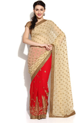 

Soch Self Design Fashion Chiffon Saree(Red, Beige)