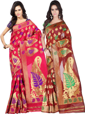 

Weavedeal Embellished Kanjivaram Silk Cotton Blend Saree(Pack of 2, Multicolor)