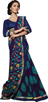 

Khoobee Self Design, Printed, Embellished Fashion Georgette, Satin, Chiffon Saree(Blue, Multicolor)