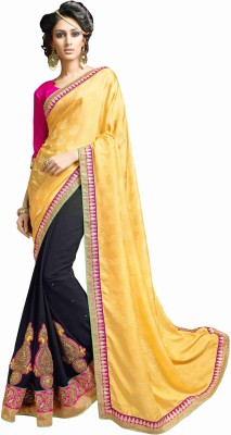 

Khushali Self Design, Embroidered, Embellished Fashion Georgette, Silk, Jacquard Saree(Yellow, Black, Pink), Black;pink;yellow