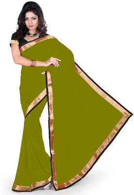 

Party Wear Dresses Solid Fashion Georgette Saree(Dark Green)