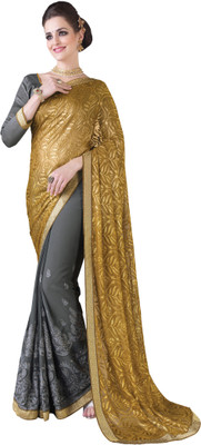 

Parisha Embroidered Fashion Georgette Saree(Grey, Gold), Gold;grey