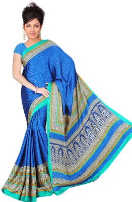 

Khoobee Geometric Print Fashion Crepe Saree(Blue)
