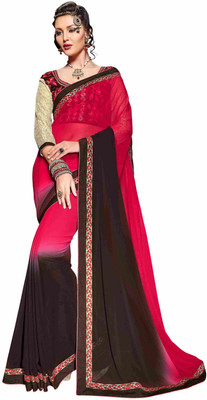

Khoobee Self Design, Embroidered Fashion Georgette Saree(Pink, Brown), Brown;pink