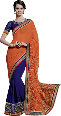 

Ewows Embroidered Fashion Chiffon, Georgette Saree(Blue, Orange