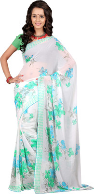 

Jiya Self Design, Printed Fashion Chiffon Saree(White, Multicolor), Multicolor;white