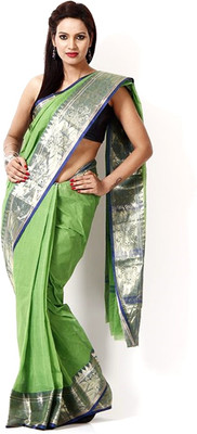 

Purabi Woven Tant Handloom Cotton Saree(Green)