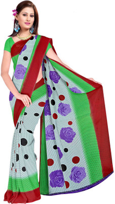 Parisha Printed Fashion Georgette Saree(White, Purple), Purple;white