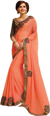 Manthan Embroidered Daily Wear Georgette Saree(Orange)