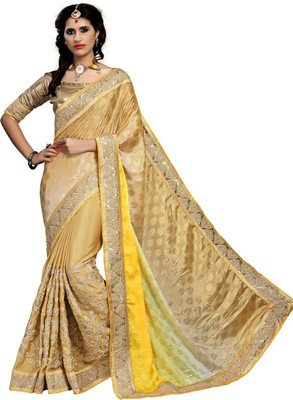 Aasvaa Embroidered Fashion Jacquard Saree(Yellow)