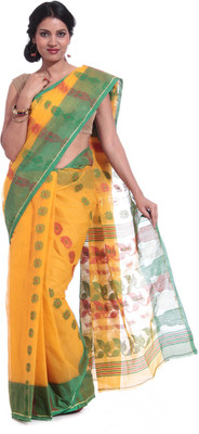 Adaab Self Design Tant Cotton Saree(Yellow)