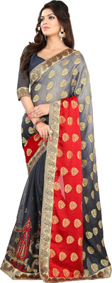 

Khoobee Self Design, Embroidered, Embellished Fashion Georgette, Jacquard Saree(Red, Grey), Grey;red