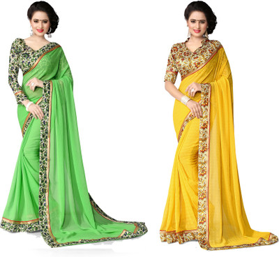 

Indianbeauty Self Design, Solid Fashion Chiffon Saree(Pack of 2, Yellow, Light Green), Pista;yellow