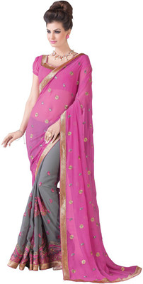 

Jiya Self Design, Embroidered, Embellished Fashion Georgette, Chiffon Saree(Pink, Grey), Grey;pink
