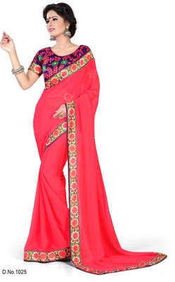 

Indianbeauty Solid Bollywood Chiffon Saree(Pink)