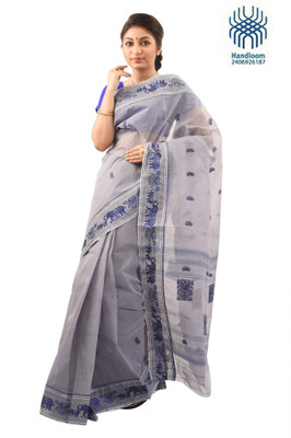 

Tantuja Self Design Dhaniakhali Handloom Cotton Saree(Grey)