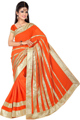 

Dancing Girl Solid Bollywood Georgette Saree(Orange)