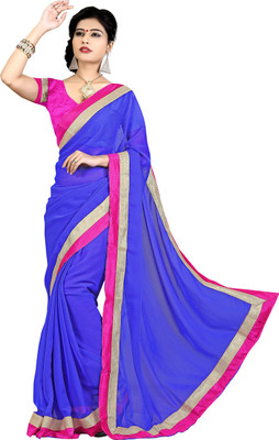 

Indian Wear Online Solid Fashion Chiffon Saree(Blue)