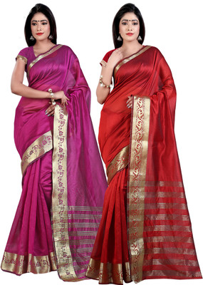 

Weavedeal Solid Banarasi Chanderi Saree(Pack of 2, Multicolor)