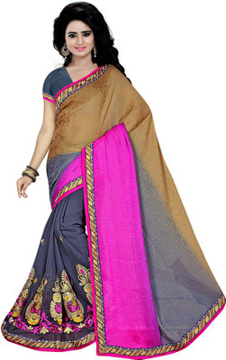 

Indian Wear Online Embroidered Fashion Georgette Saree(Grey)