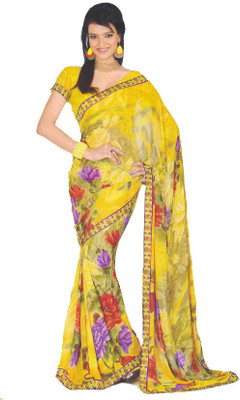 

K D Collection Printed Daily Wear Georgette Saree(Yellow), Multicolor