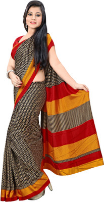 

Urban Vastra Geometric Print Fashion Raw Silk Saree(Black), Black & gold