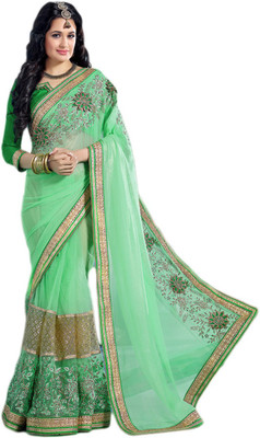 

M.S.Retail Embroidered Fashion Handloom Chiffon Saree(Green)