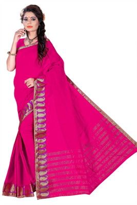 

Weavedeal Solid Banarasi Cotton Saree(Pink)