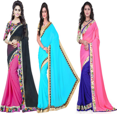 

Aai Shree Khodiyar Art Floral Print Bollywood Georgette Saree(Pack of 3, Multicolor)